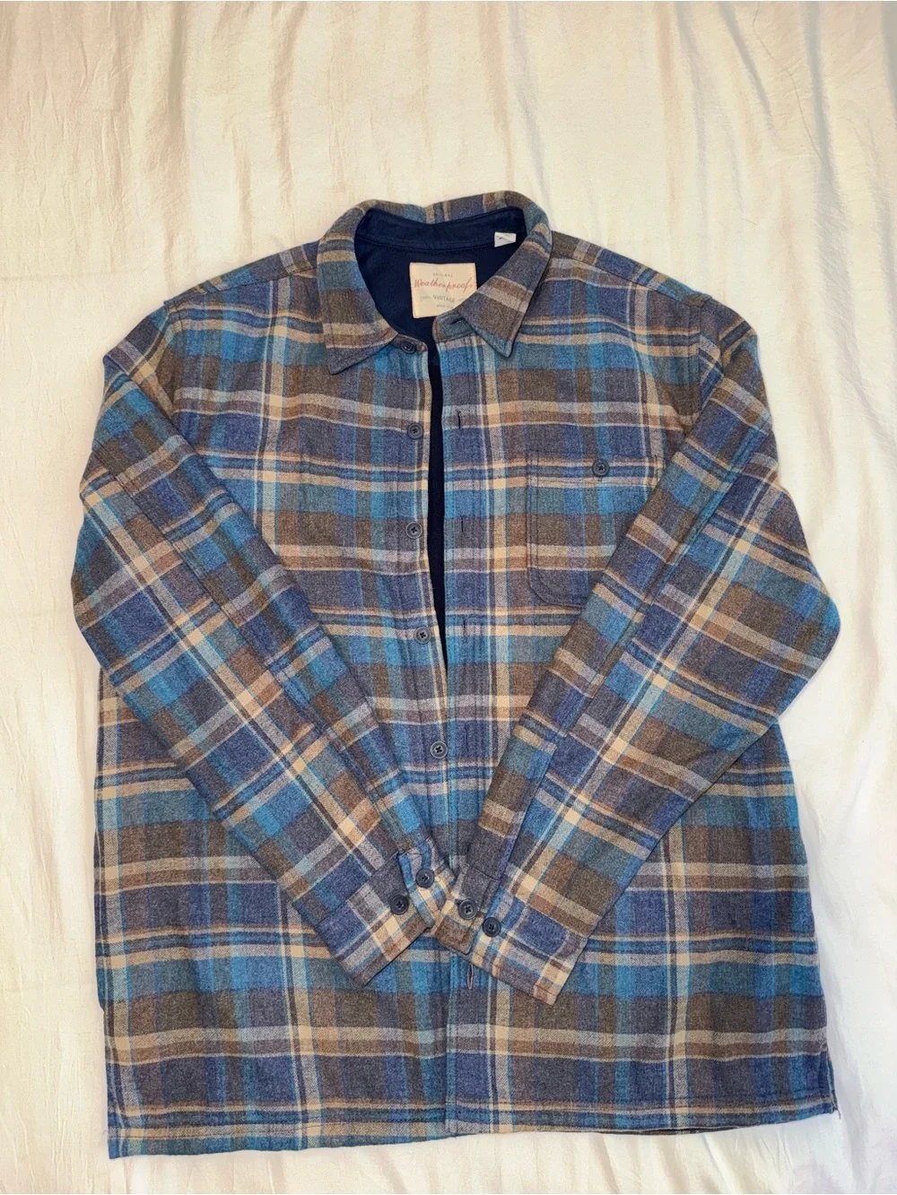 Weatherproof Men's Blue and Brown Plaid Zip-Up Sweater Shirt